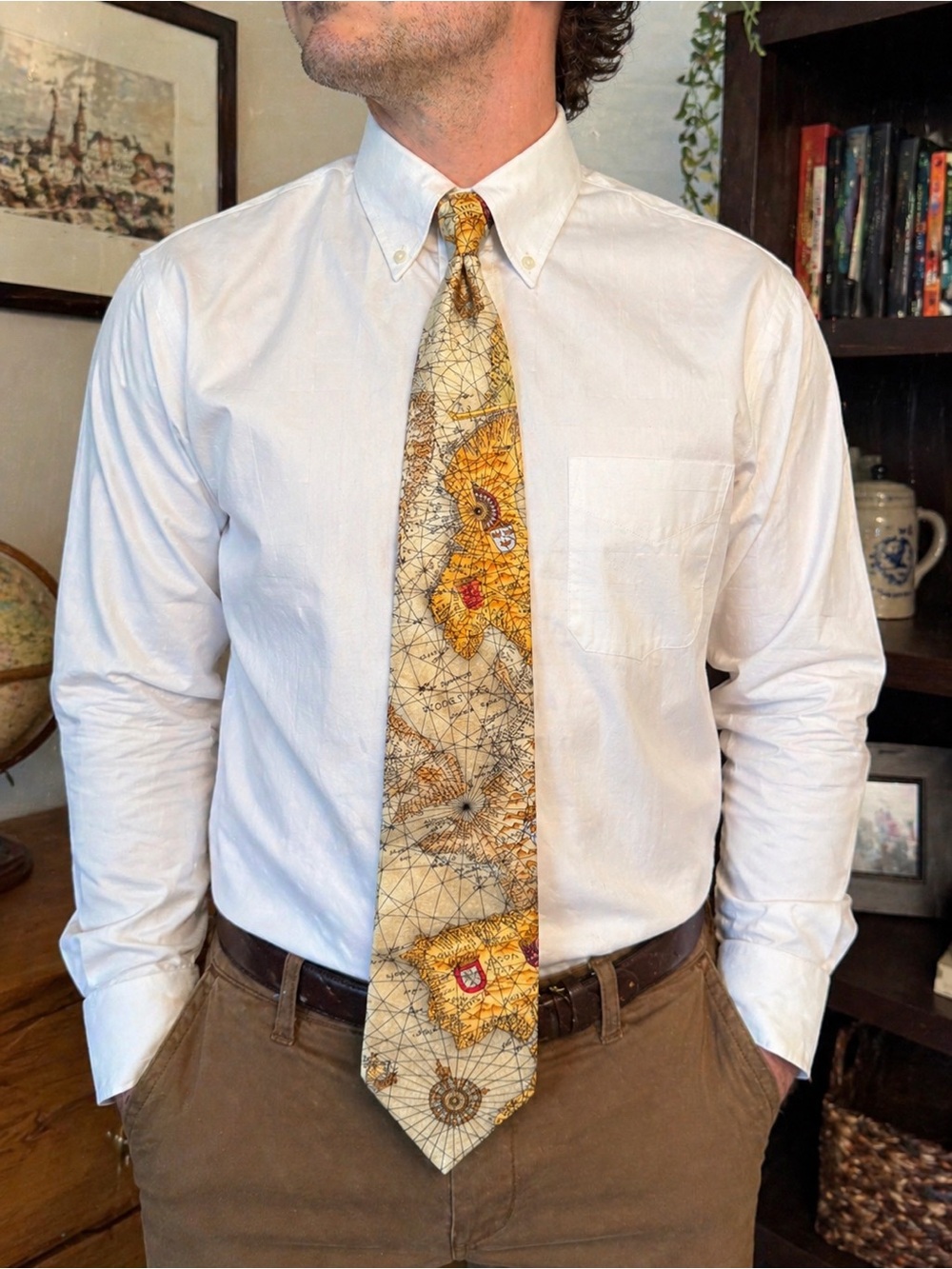 Vintage Ralph Marlin World Map Tie 1999 Atlas Novelty Silk Look